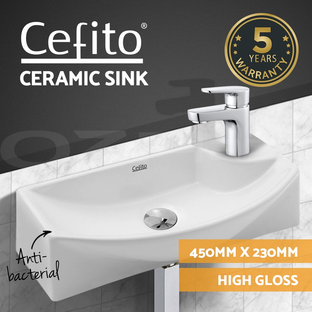 Cefito Ceramic Bathroom Basin Sink Countertop Topmount Wall-mounted White 45cm