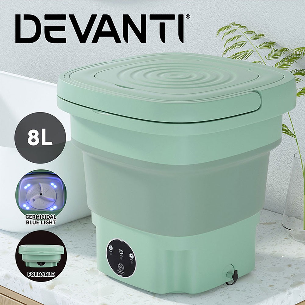 Devanti 8L Portable Folding Washing Machine Green Camping Travel Sock Underwear