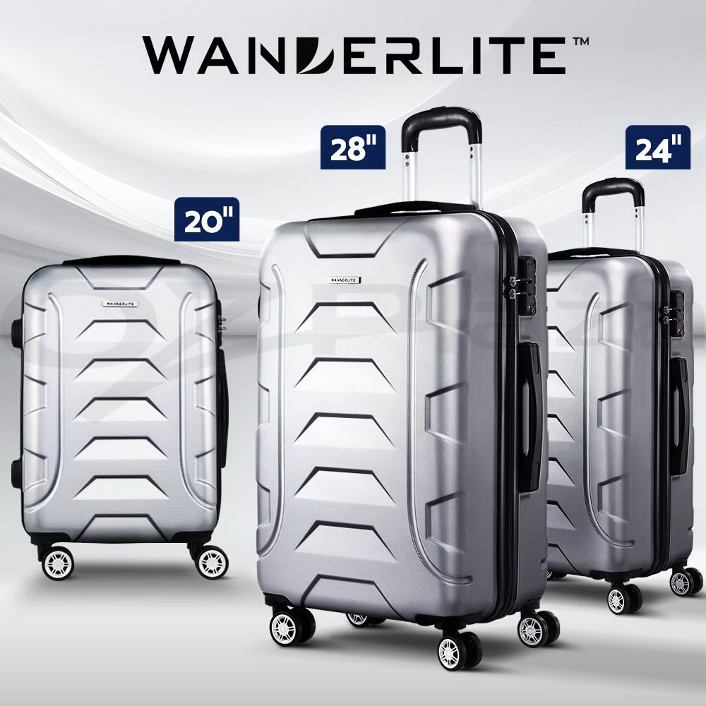 Wanderlite 3pc Luggage Trolley Suitcase Set ABS Hard Shell TSA Lock 20 24 28
