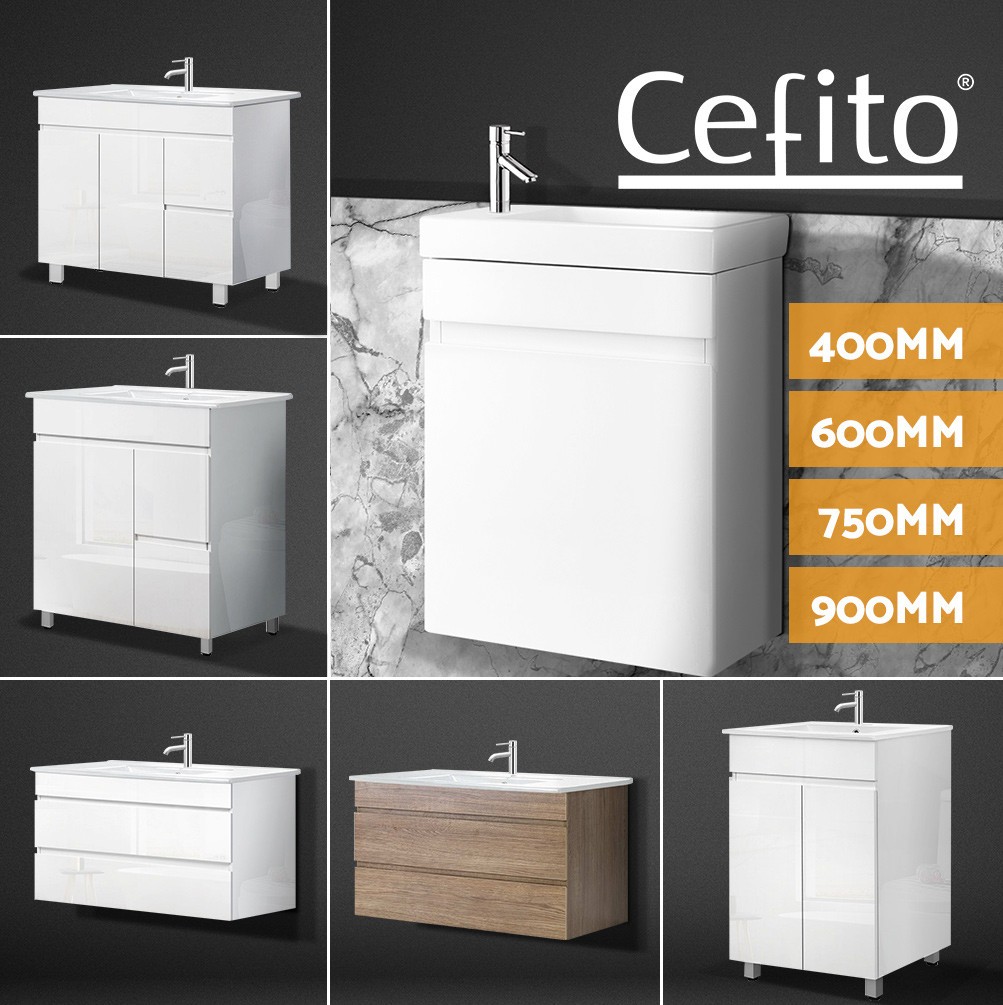 Cefito Bathroom Vanity Unit Cashell Oak-600MM Crystalline Ceramic Basin Storage
