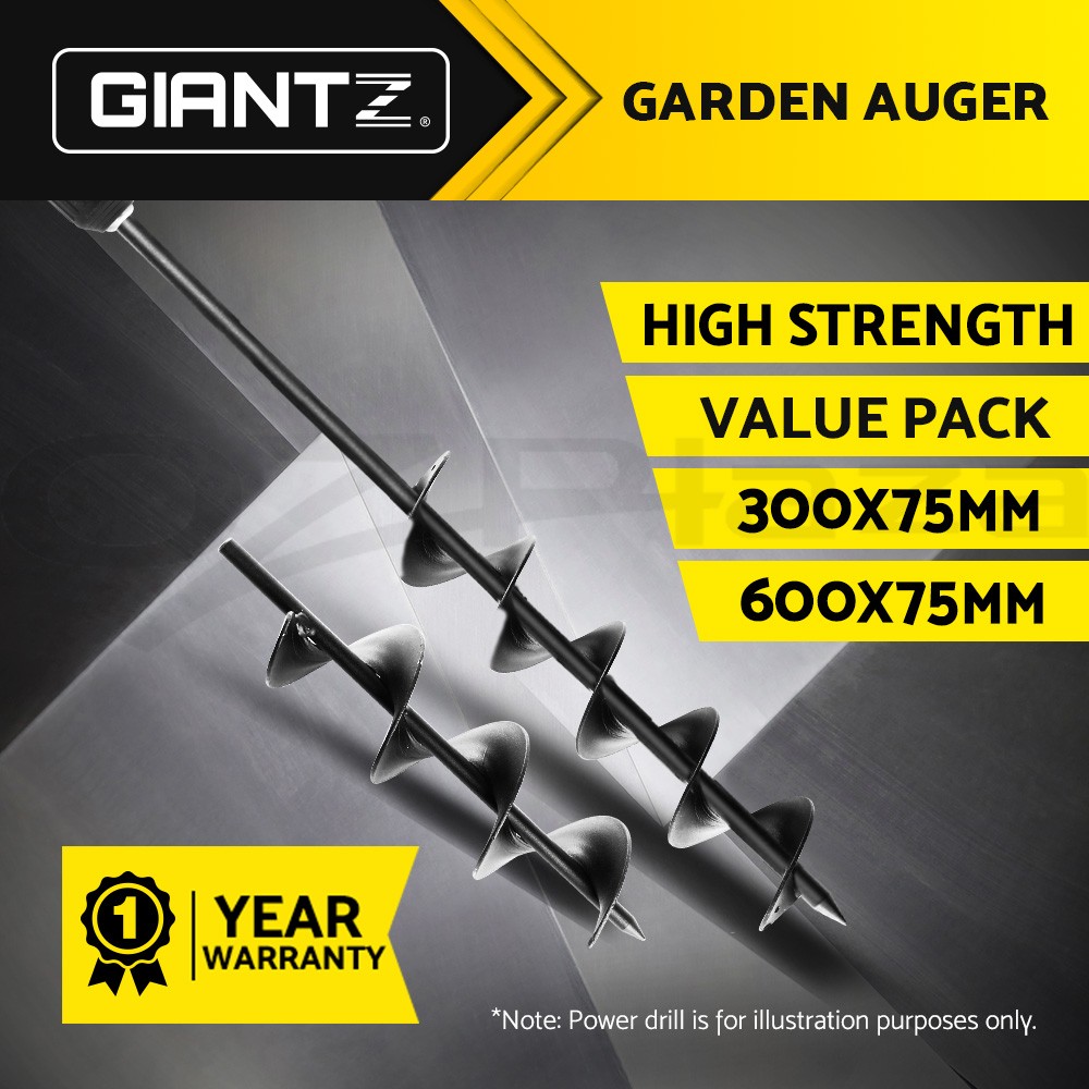 Giantz Power Garden Spiral Auger Drill Bit Hole Digger Steel 75mm 300mm 600mm