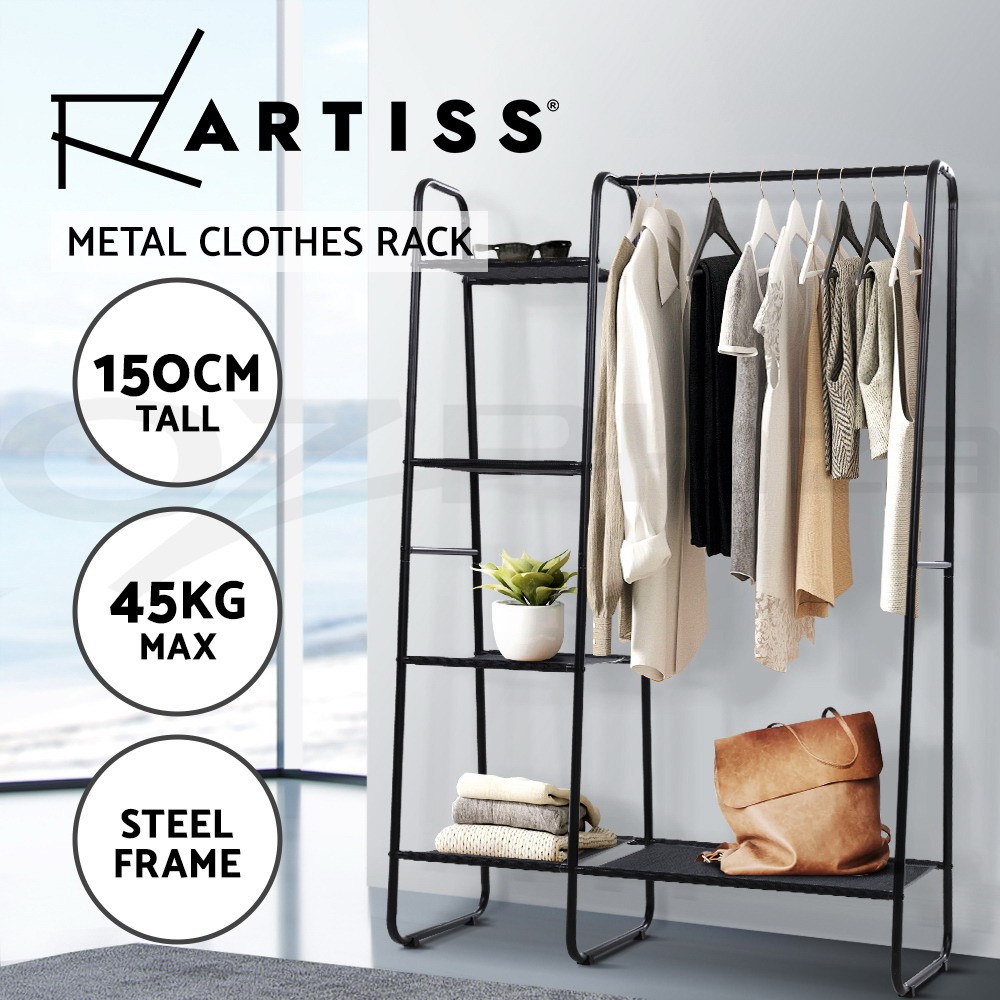 Artiss Metal Clothes Rack DIY-CR-257M-BK 5 Shelves Black Anti-Slip 101cm 151cm