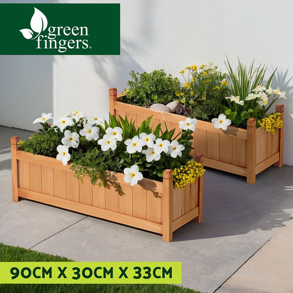 Green Fingers 2x Raised Garden Bed Wooden Planter Box Fir Wood Brown 90x30x33cm