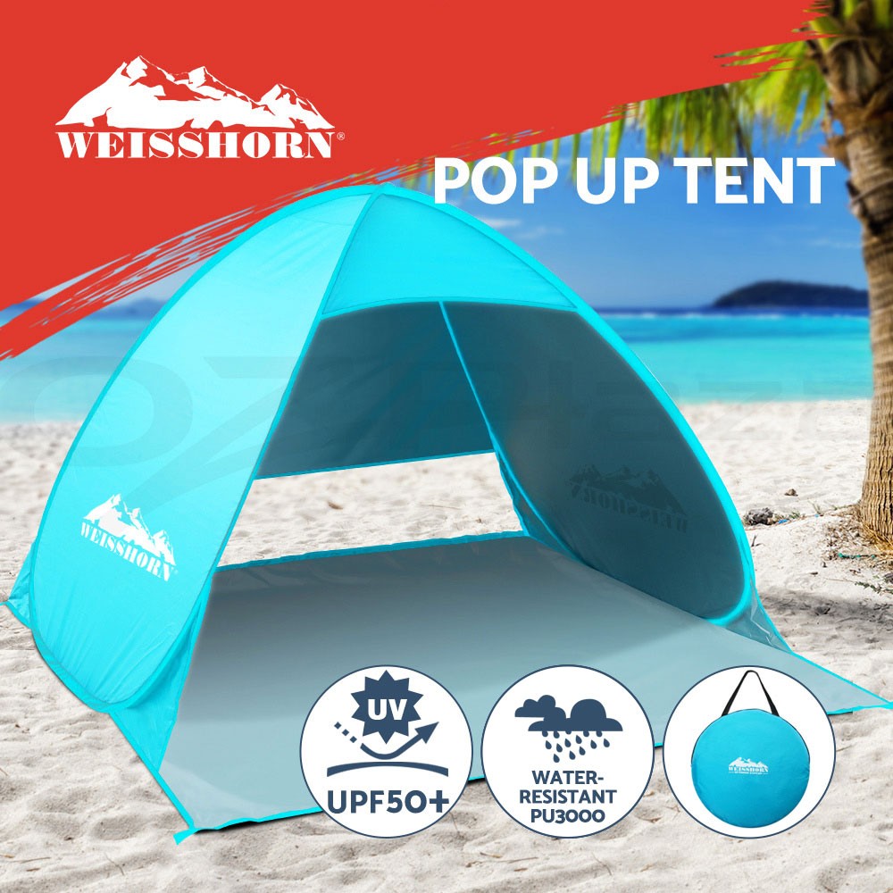 Weisshorn Beach Tent TENT-C-BEA-TRI 3 Person Blue Pop Up Portable PU1000 UPF50