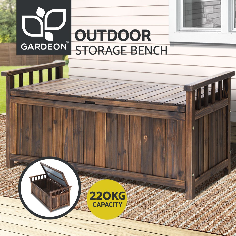 Gardeon Outdoor Garden Storage Bench Chest Wood 160L Charcoal Water-resistant