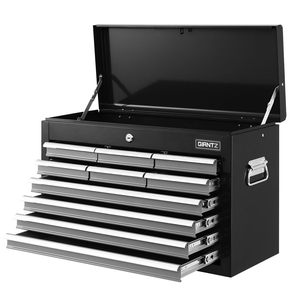Giantz 10 Drawer Toolbox Chest Cabinet Lockable Steel 75kg Black Bearing Slides