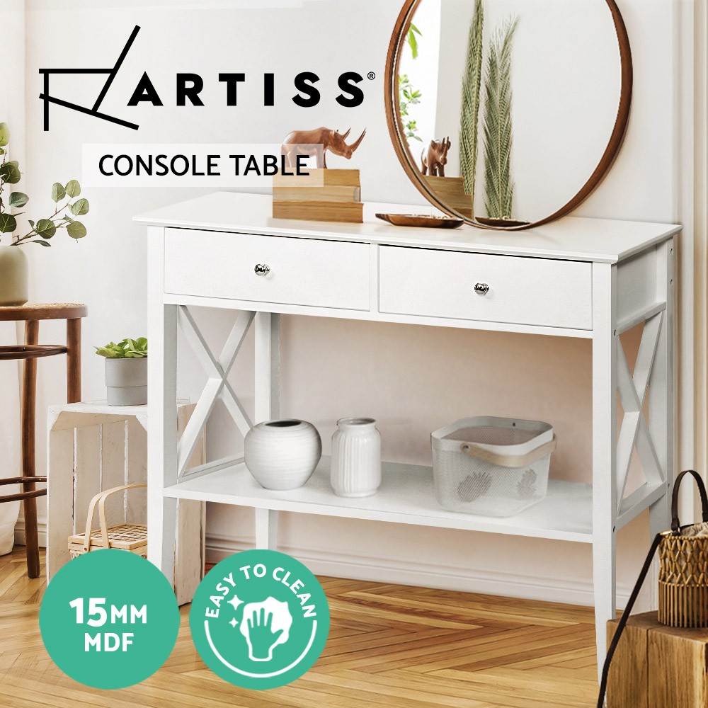 Artiss Modern Console Table 2 Drawers White MDF With Storage 80.5cm 35.5cm 100cm