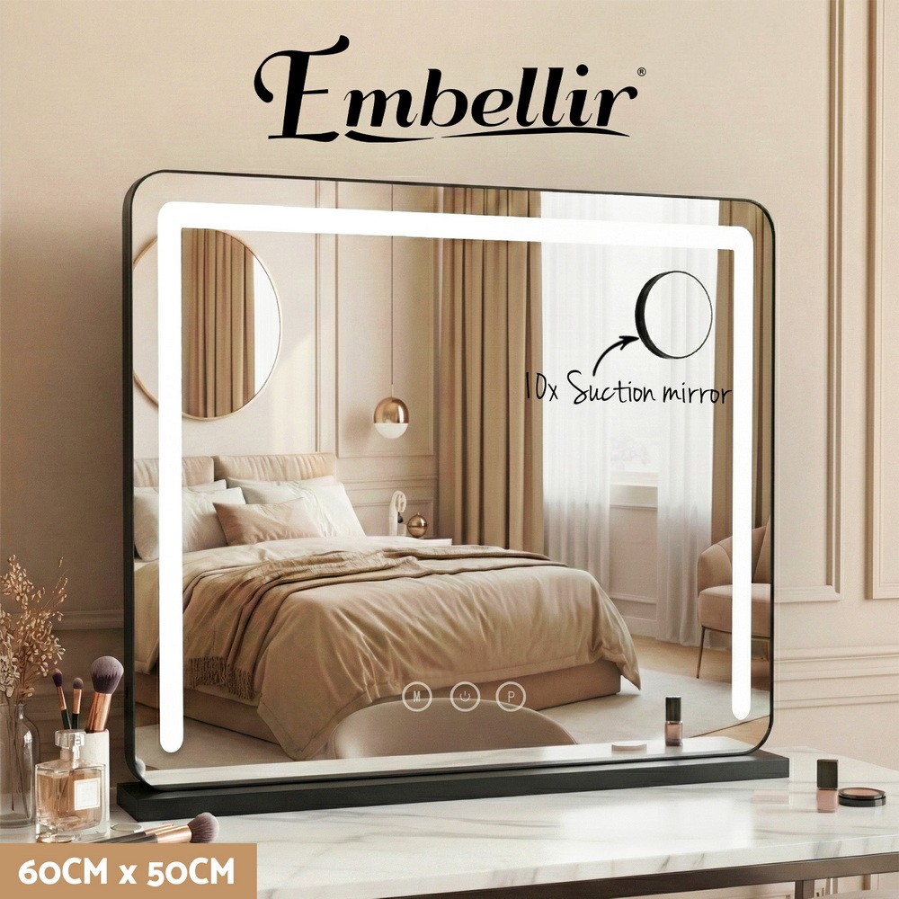 Embellir Make-up Mirror 60x50cm LED Lighted Black 10X Magnifying Touch Controls