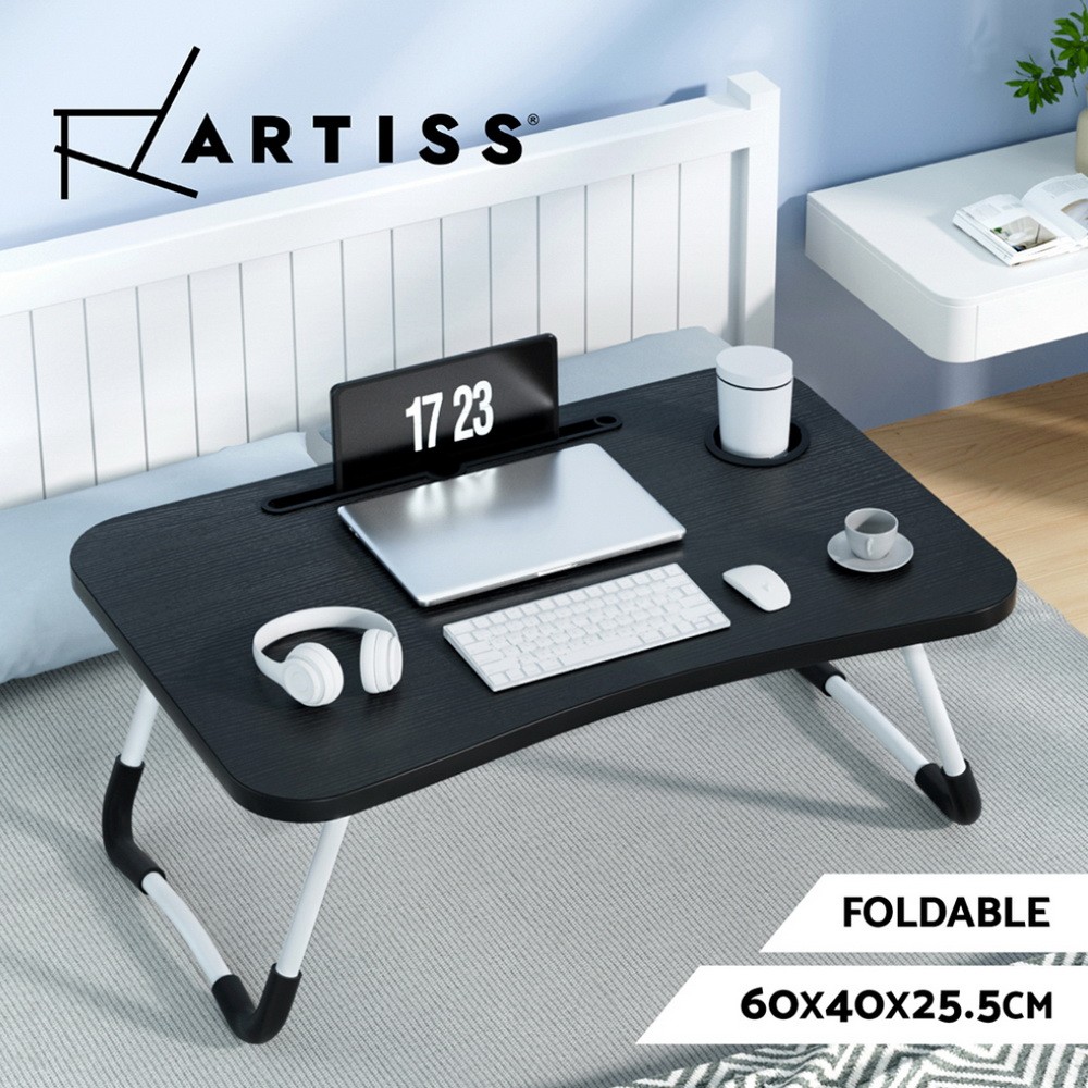 Artiss Foldable Laptop Desk Stand Lap Tray Black 60 40 25.5cm 17-inch Laptop
