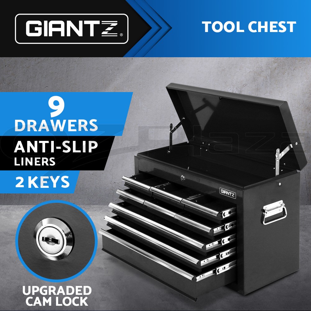 Giantz 9 Drawer Tool Chest Toolbox TB-9DR-CHEST-BK Steel Black Lockable 75kg