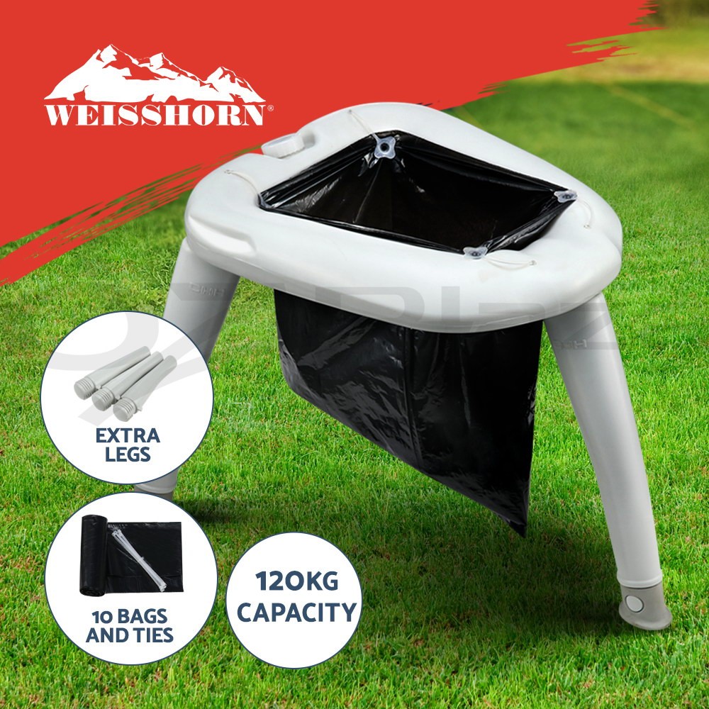 Weisshorn Portable Camping Toilet Foldable Caravan Trip White 120kg 10 Bags