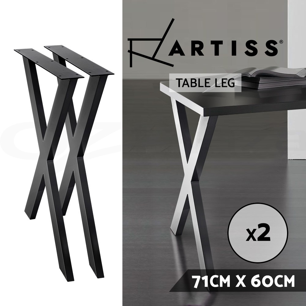 Artiss 2x X-shape Table Legs 71cm 60cm Black Iron Industrial DIY 200KG Matte