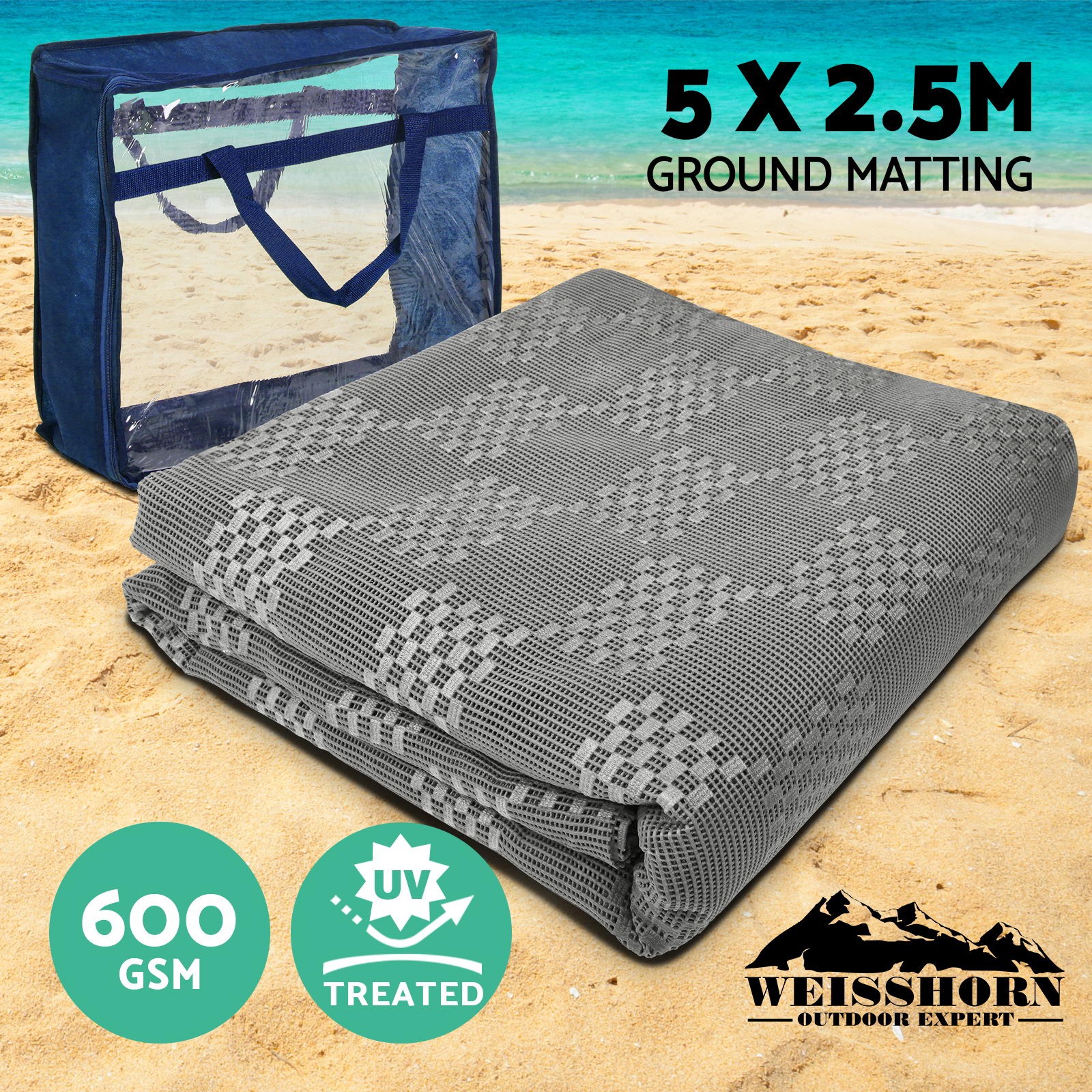 Weisshorn Annex Matting 600gsm Foamed PVC Caravan Camping Floor 4m 2.5m Grey