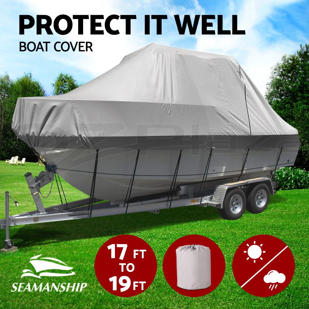 Seamanship Boat Cover 17-19ft 600D Coating Heavy Duty TJBC1719GR Trailerable