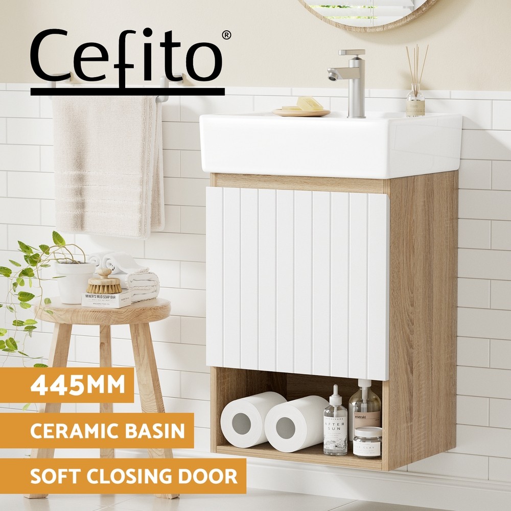 Cefito 445mm Vanity Unit Basin Bathroom Cabinet Wall Hung White MDF Soft Closing