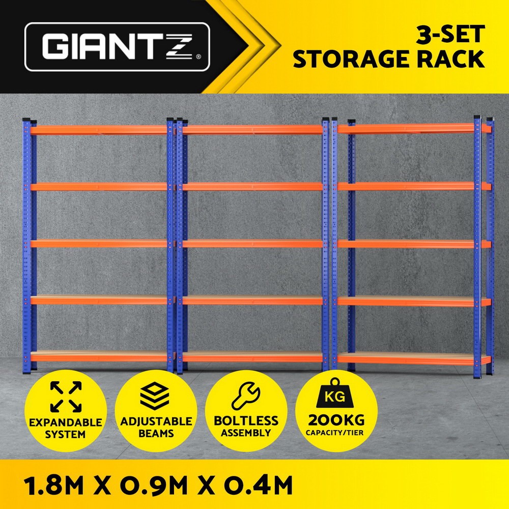 Giantz 5-Tier Steel Storage Rack 200kg Per Shelf Boltless Expandable 90 40 180cm
