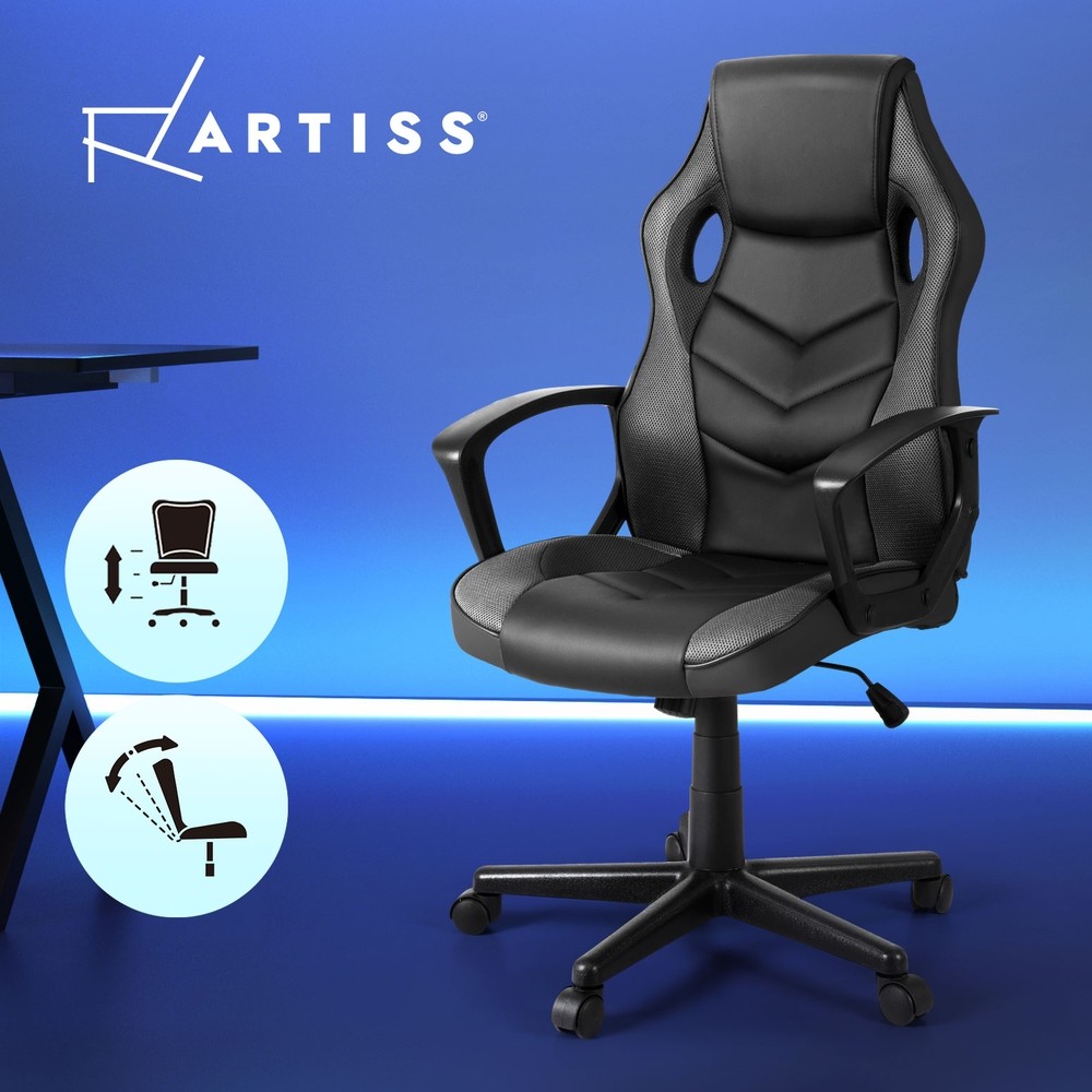 Artiss Gaming Racing Office Chair High Back PU Mesh Grey 150kg Tilt Adjustment