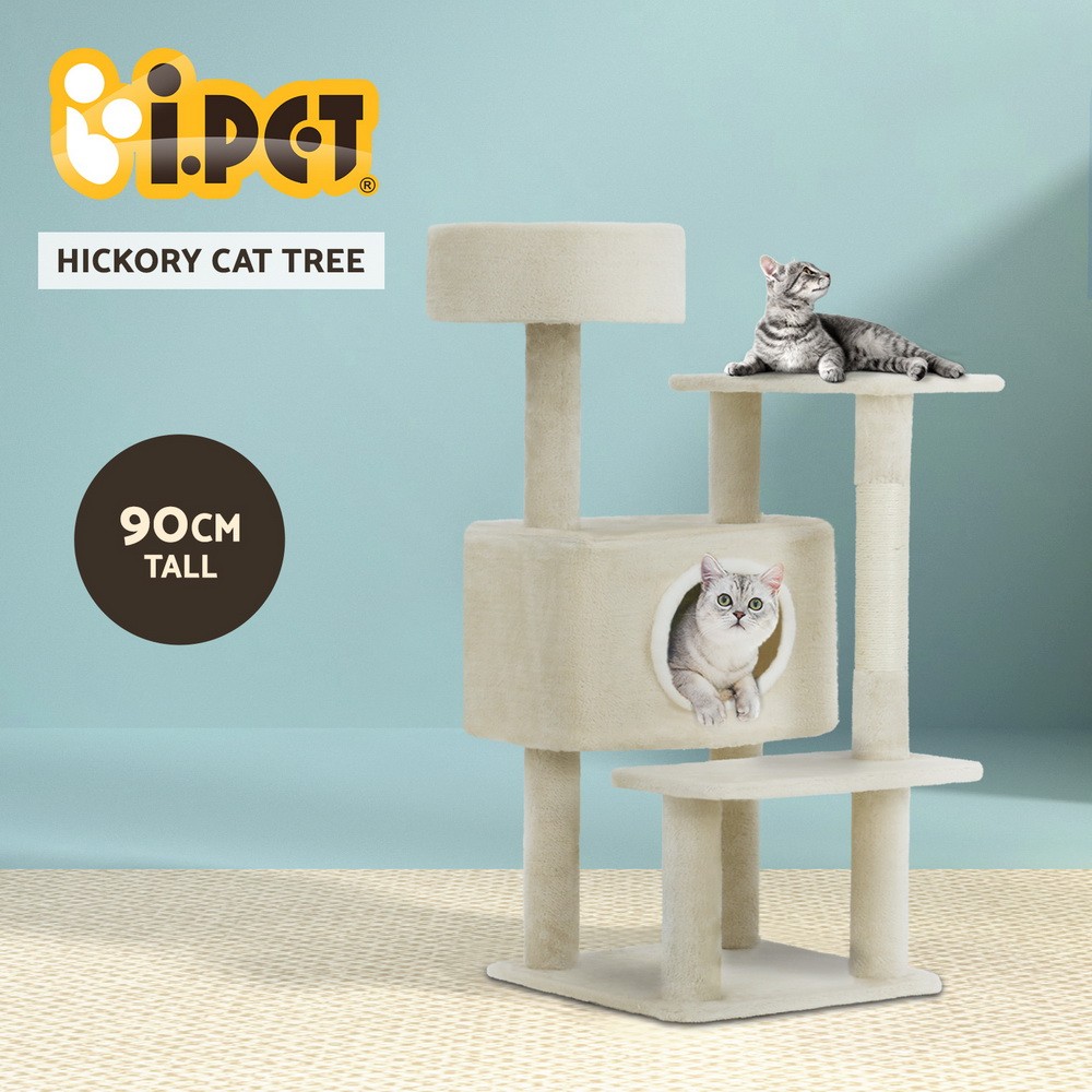 i.Pet Cat Tree Scratching Tower 90cm Beige Sisal Plush Multi-level Bed Condo