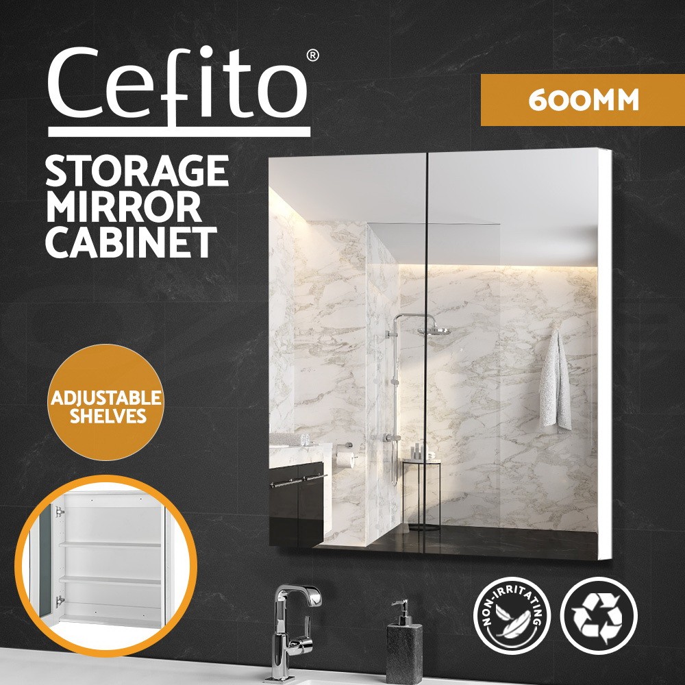 Cefito Bathroom Mirror Cabinet 600x720mm White Wall Mounted Adjustable Shelves