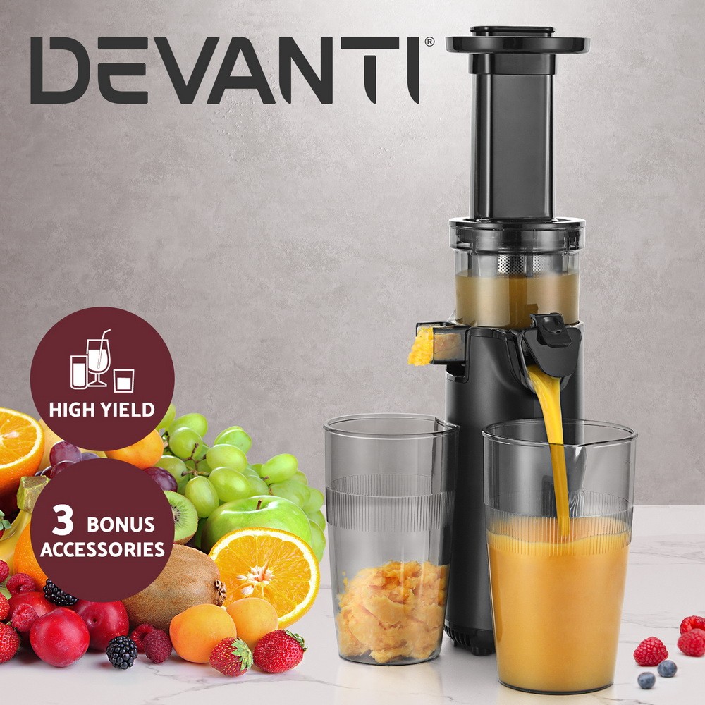 Devanti Cold Press Slow Juicer 130W Masticating Fruit Juice Extractor Black