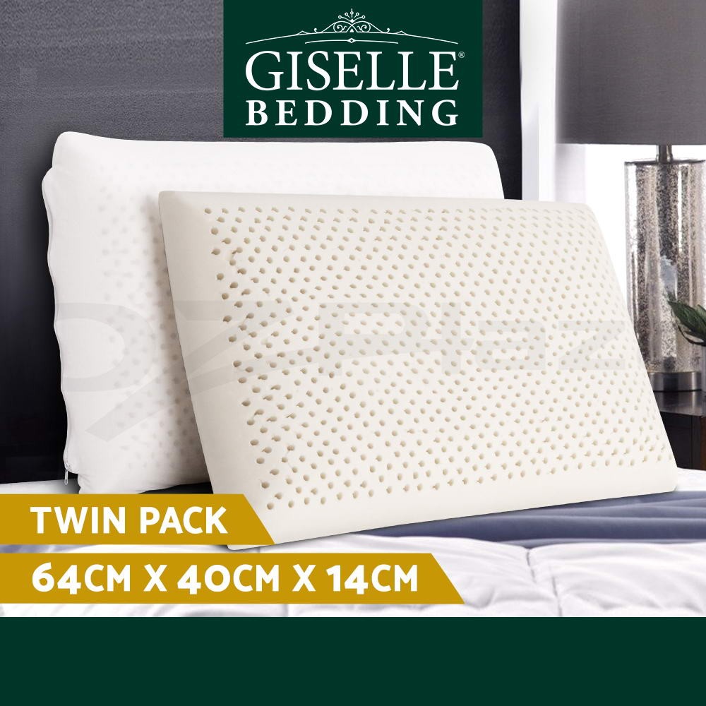 Giselle Bedding Natural Latex Pillows Twin Pack 64 40cm 14cm Breathable Cover