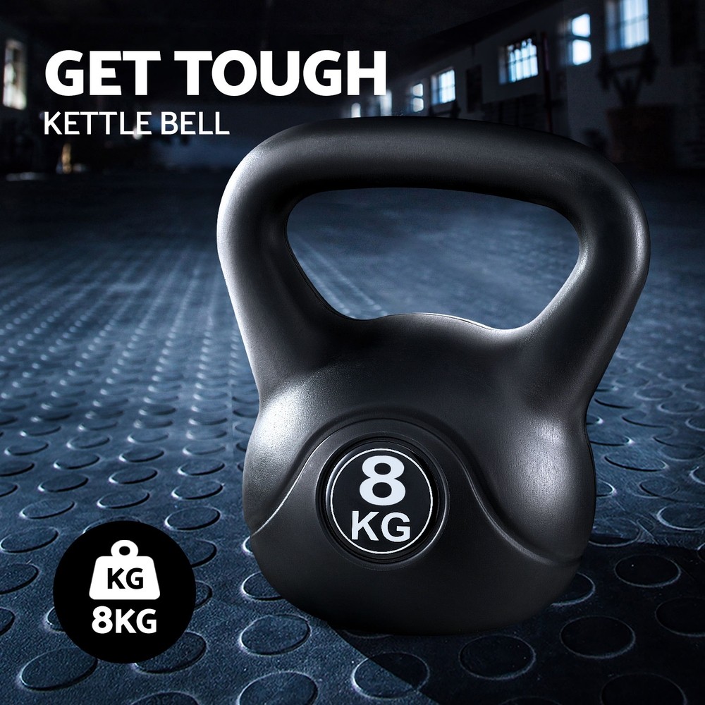 Everfit 8kg Kettlebell Black Concrete Filled Anti-Slip Handle Home Gym