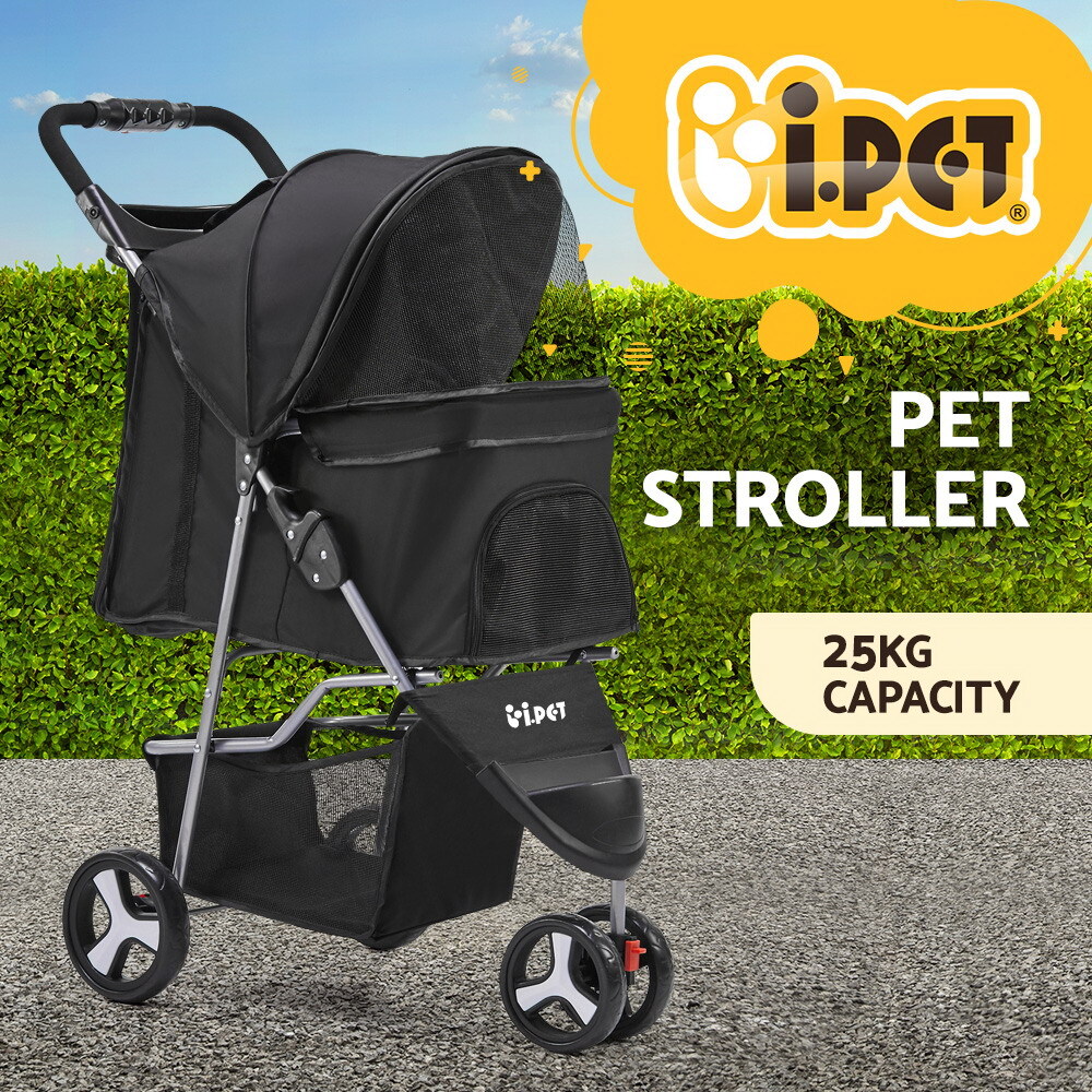 I.PET 3-Wheel Pet Stroller NSTNAWH-3605 25kg Black One-step fold 600D Oxford