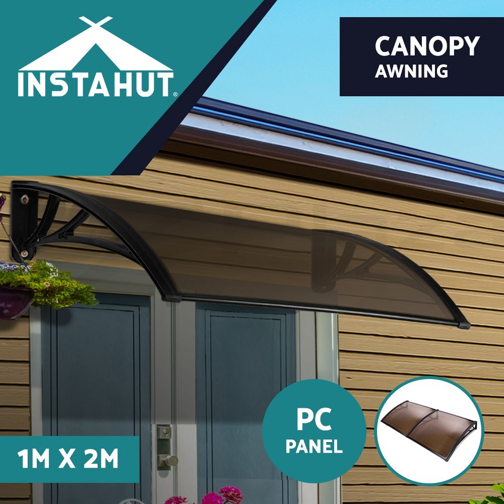 Instahut Door Window Awning Canopy 1X2M Brown Black UV Rain Resistant DIY Sun
