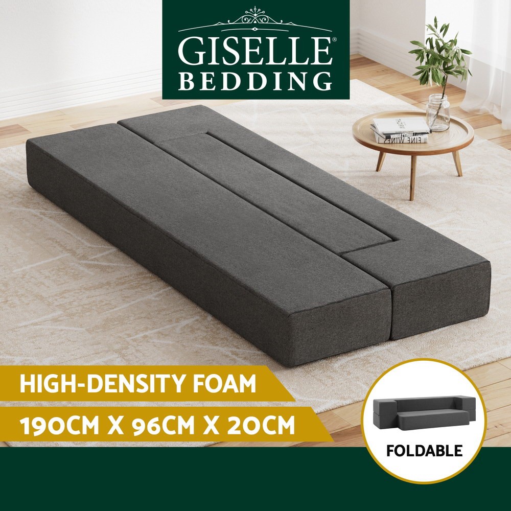 Giselle Bedding Foldable Foam Mattress Sofa Bed Lounger Grey 190cm 96cm 20cm