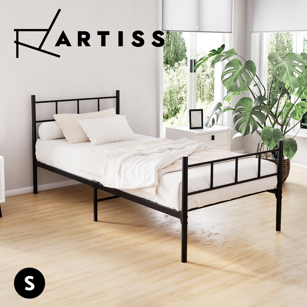 Artiss Sol Metal Frame Single Black Powder-coated Steel Mattress Base 198cm 95cm