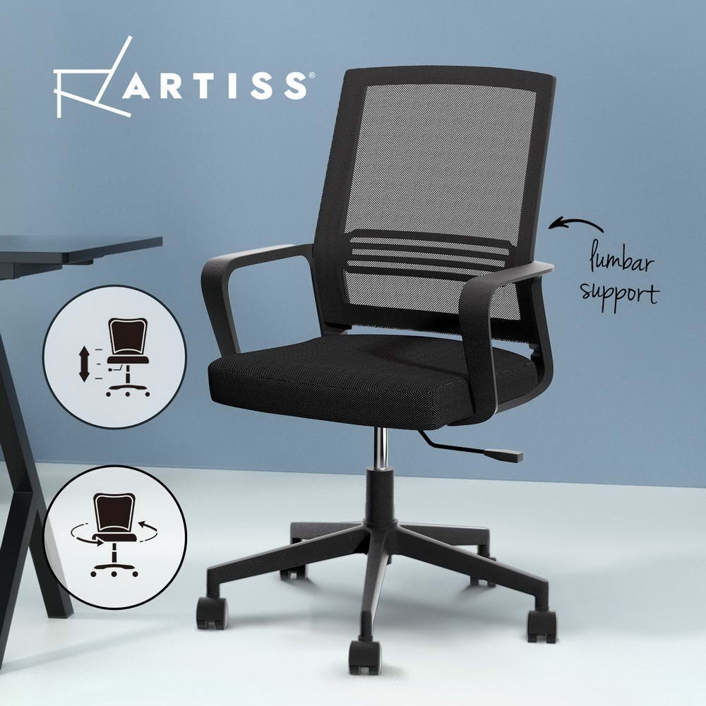 Artiss Mesh Office Chair Mid-back Adjustable Height 360 Padded Seat Black/Grey
