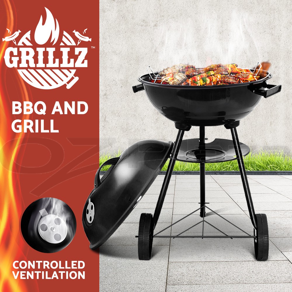 Grillz Portable BBQ Charcoal Smoker Grill Black Steel Outdoor Camping Patio