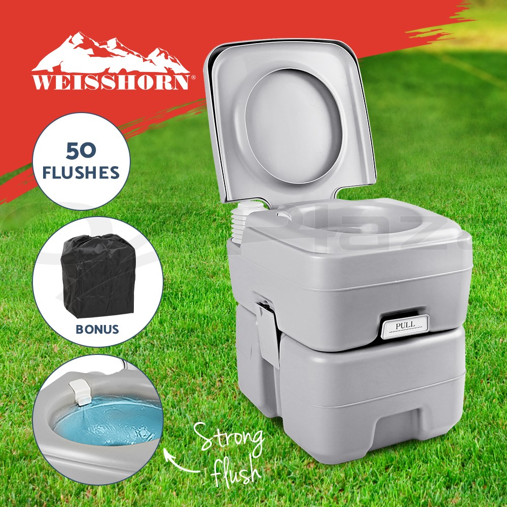 Weisshorn 20L Portable Camping Toilet 12L Freshwater 50 Flushes Grey Carry Bag