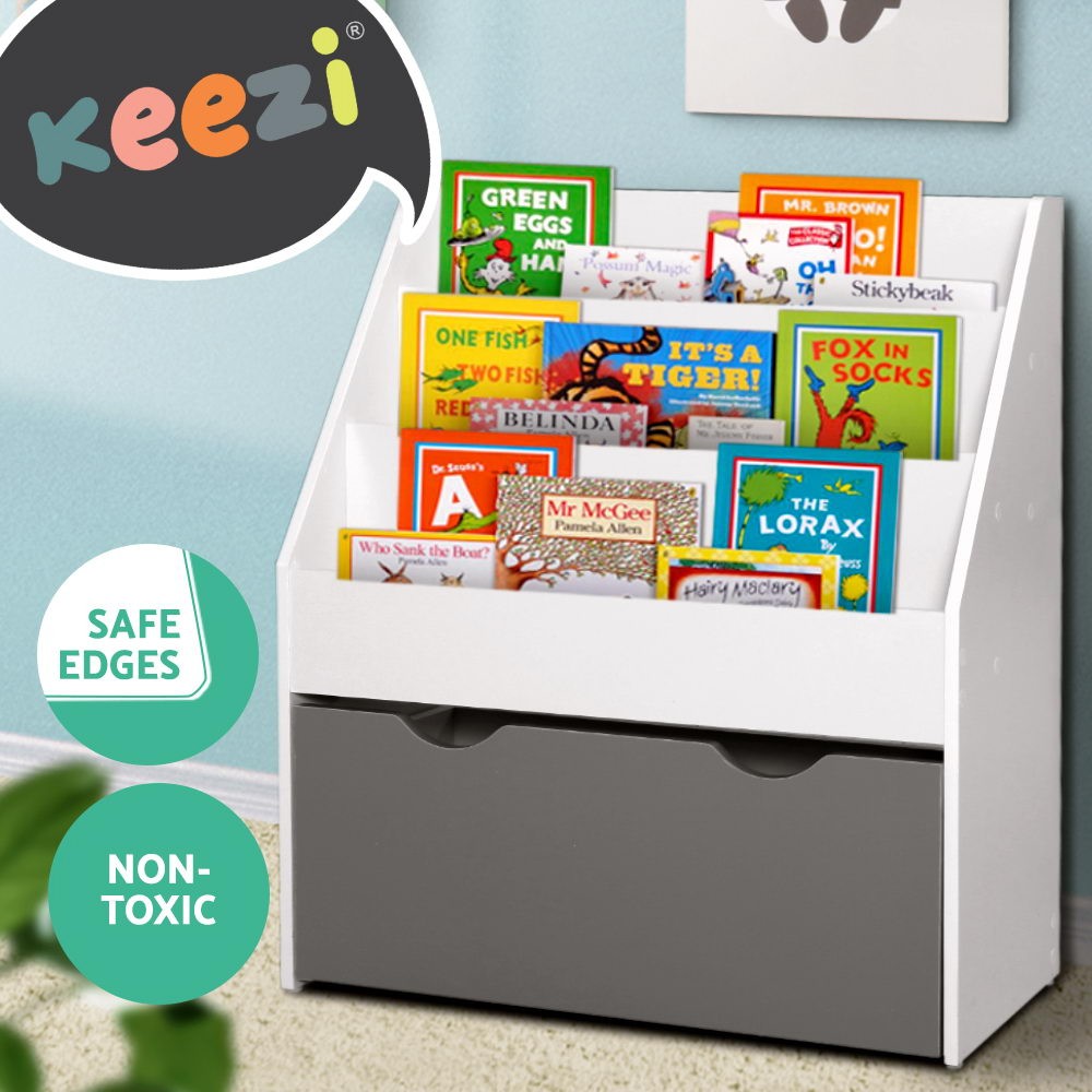 Keezi Kids Bookshelf Bookcase Storage White 60cm 30cm 70cm 3-Tier Open Shelving