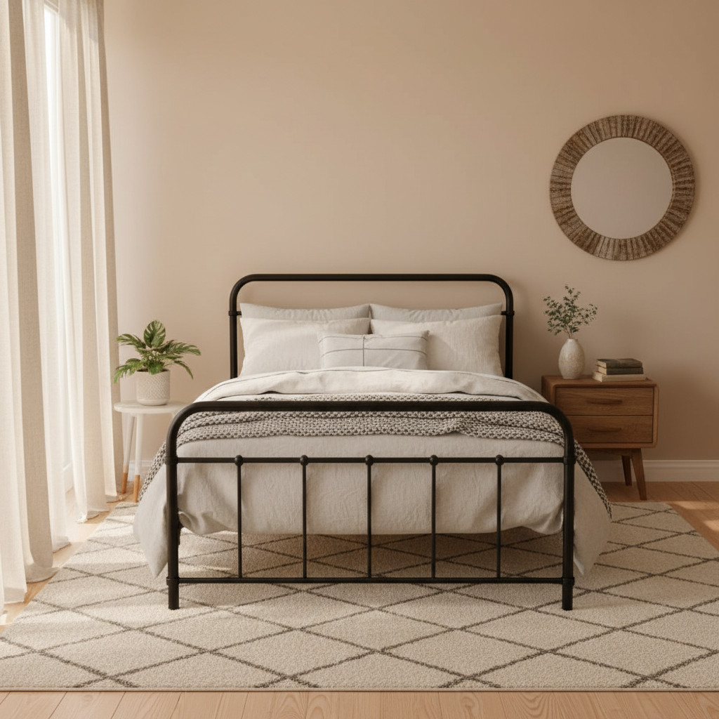 Artiss King Single Metal Bed Frame Black Powder-Coated Steel Slat Base 150kg