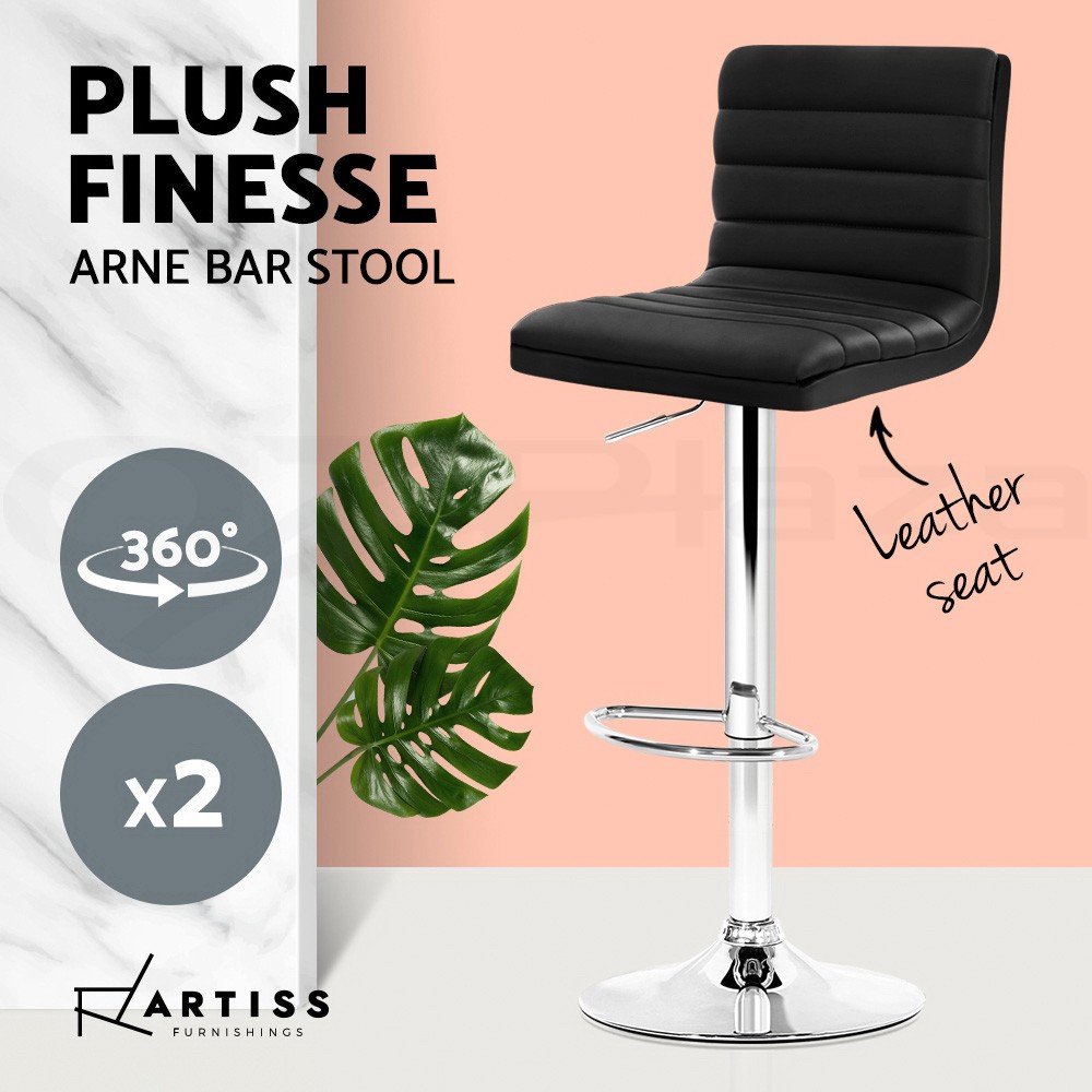 Artiss Arne Bar Stools x2 PU Leather Adjustable Gas Lift Swivel Black 66 79cm