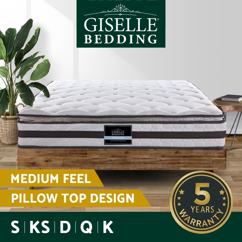 Giselle Bedding Normay Pillow Mattress Double 21cm Medium-Firm Bonnell Spring