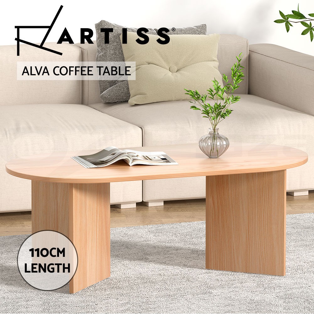 Artiss Alva Oval Coffee Table Pine Melamine Finish Anti-slip Base 110cm 55cm