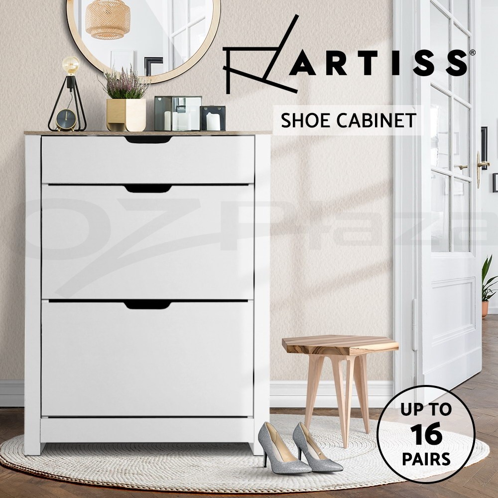 Artiss Shoe Cabinet Storage Organiser 2-tier Adjustable Shelf Drawer White 78cm
