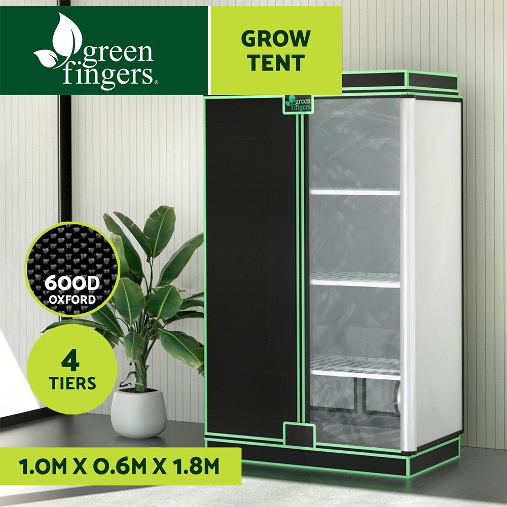 Green Fingers Hydroponics Grow Tent 100x60x180cm 4 Tiers Steel Black Indoor