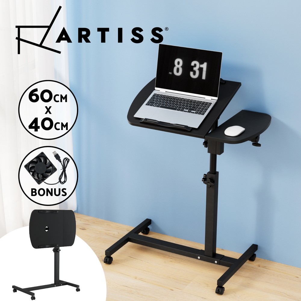 Artiss Laptop Desk Stand Adjustable Swivel Tilt USB Cooling Fan Wheels Black