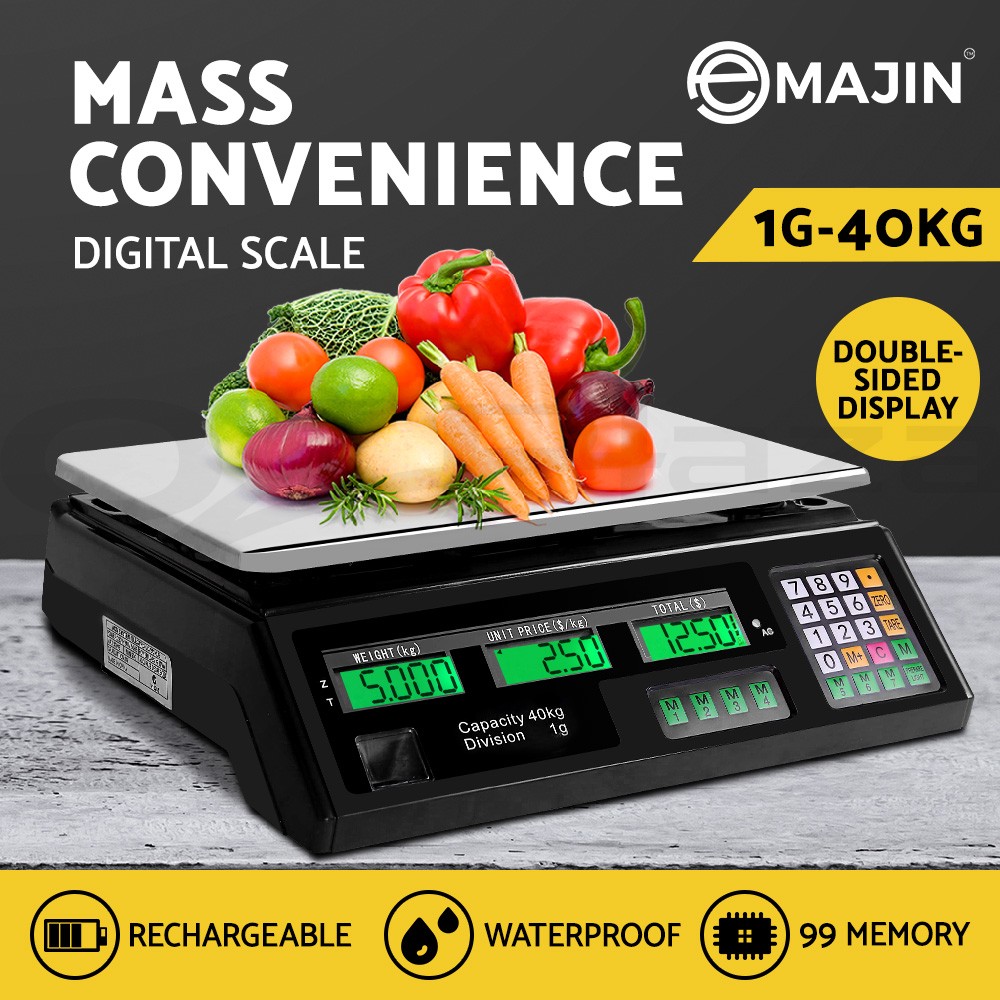 Emajin 40KG Digital Counting Scale Commercial LCD Black 1g Rechargeable AC Power