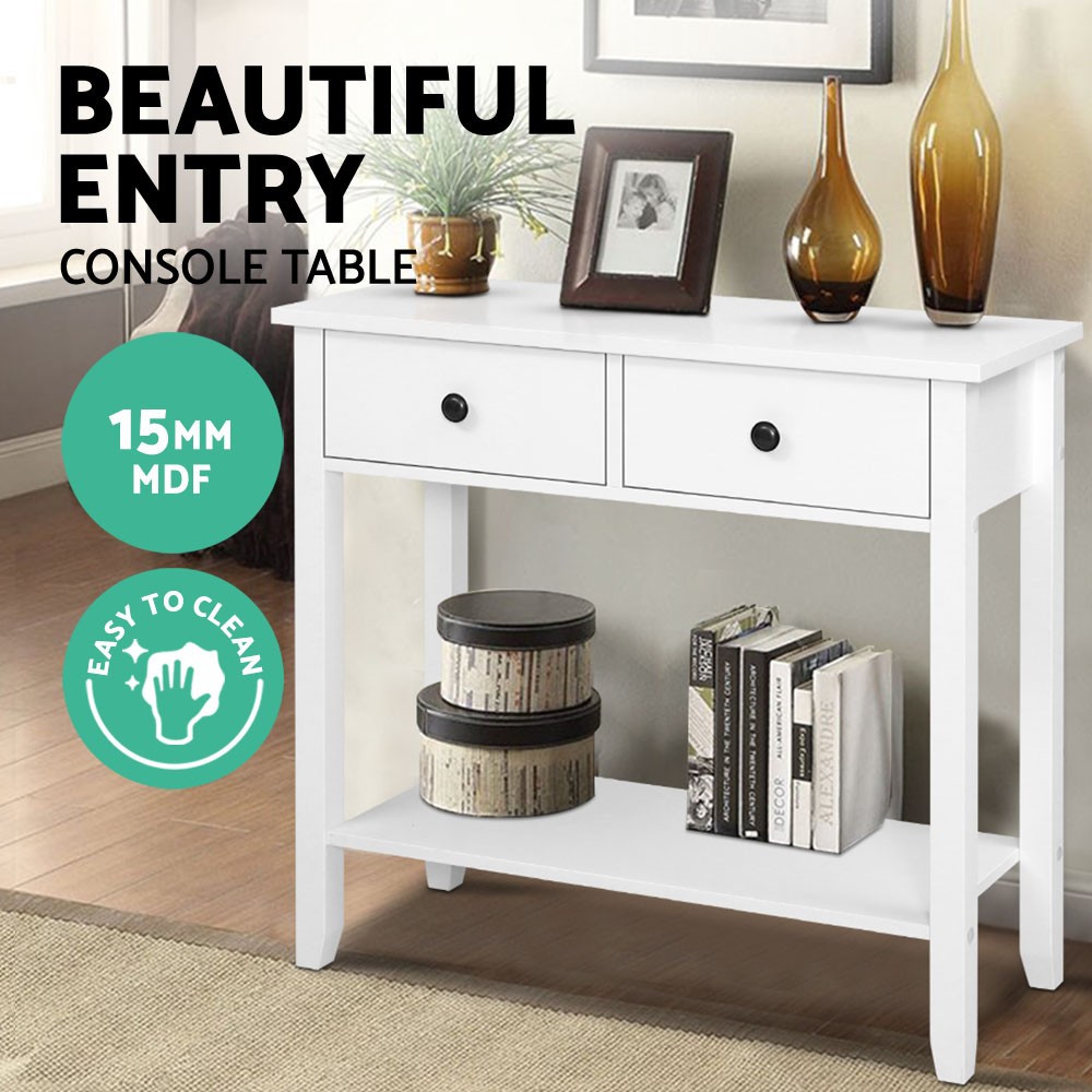Artiss Console Table 2 Drawers Rectangular 80 30 74 Shelves Modern Lacquered E1