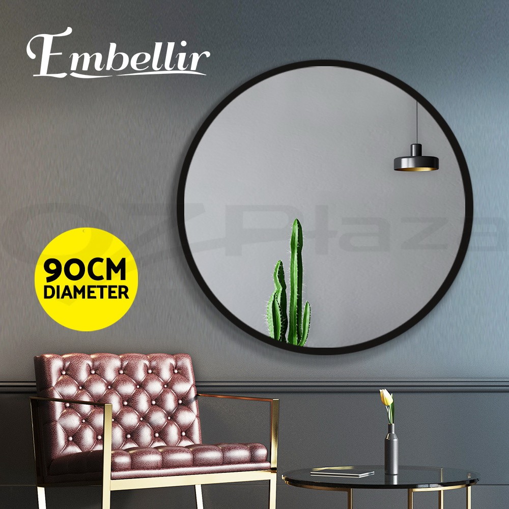 Embellir Round Wall Mirror Bathroom Makeup Vanity Wood Frame 50CM Removal 3.2mm