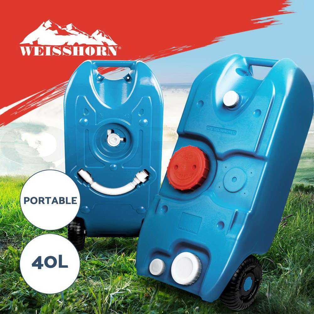 Weisshorn 40L Portable Wheel Water Tank Camping Motorhome Caravan RV Blue Pipe
