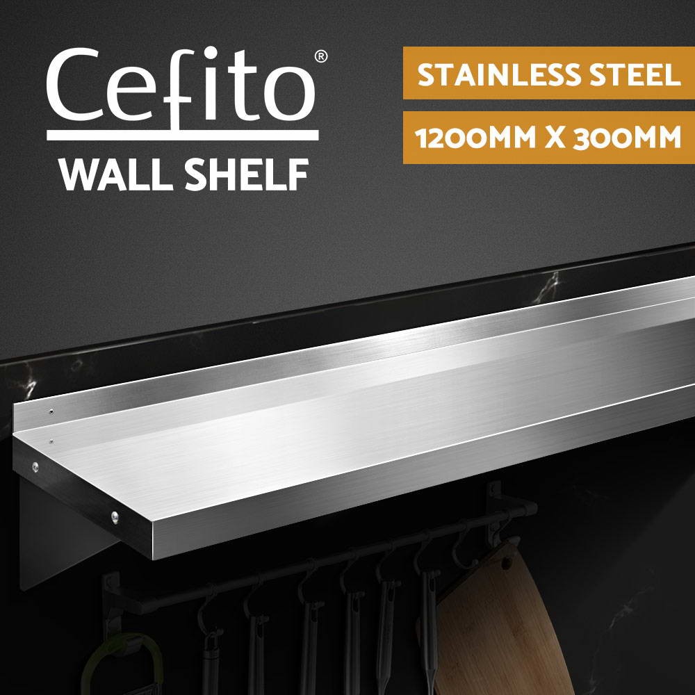 Cefito 430 Stainless Steel Kitchen Wall Shelf Mounted Rack 300MM 1200MM Storage
