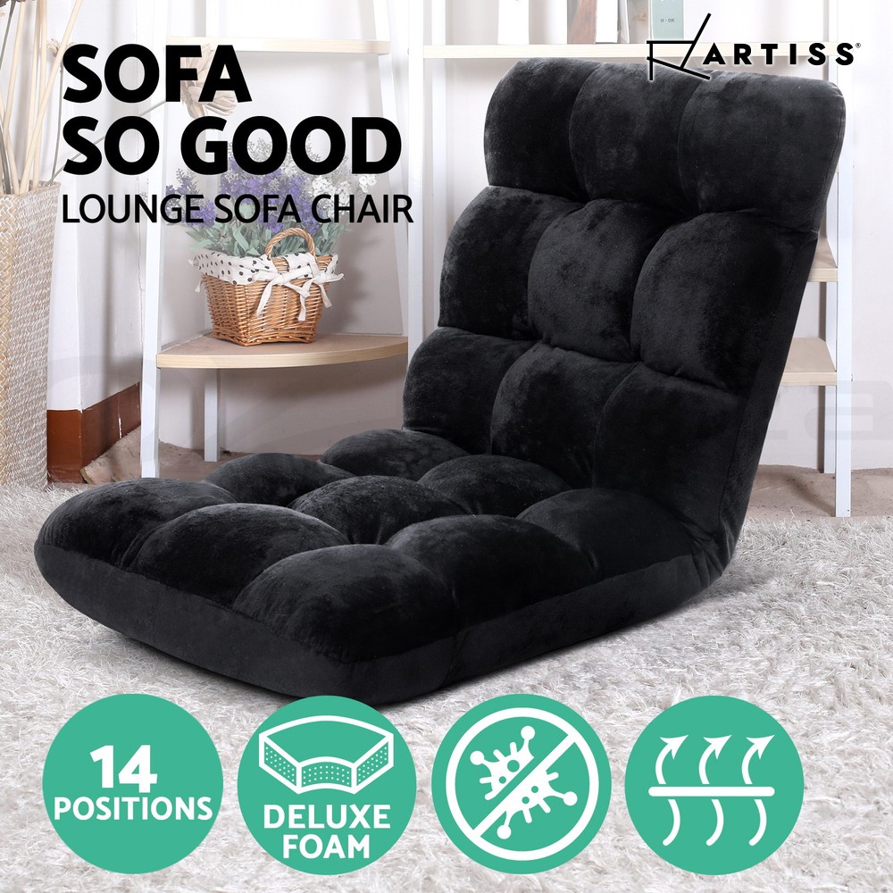 Artiss Lounge Sofa Chair Adjustable 14 Position Folding Recliner Black Flannel