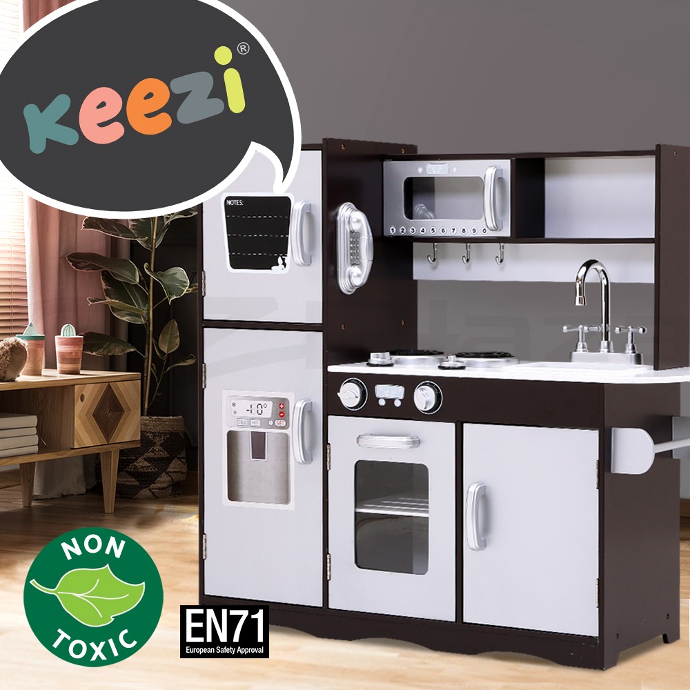 Keezi Wooden Kitchen Play Set PLAY-WOOD-MODERN-SL Modern Design 86cm 30cm 80cm