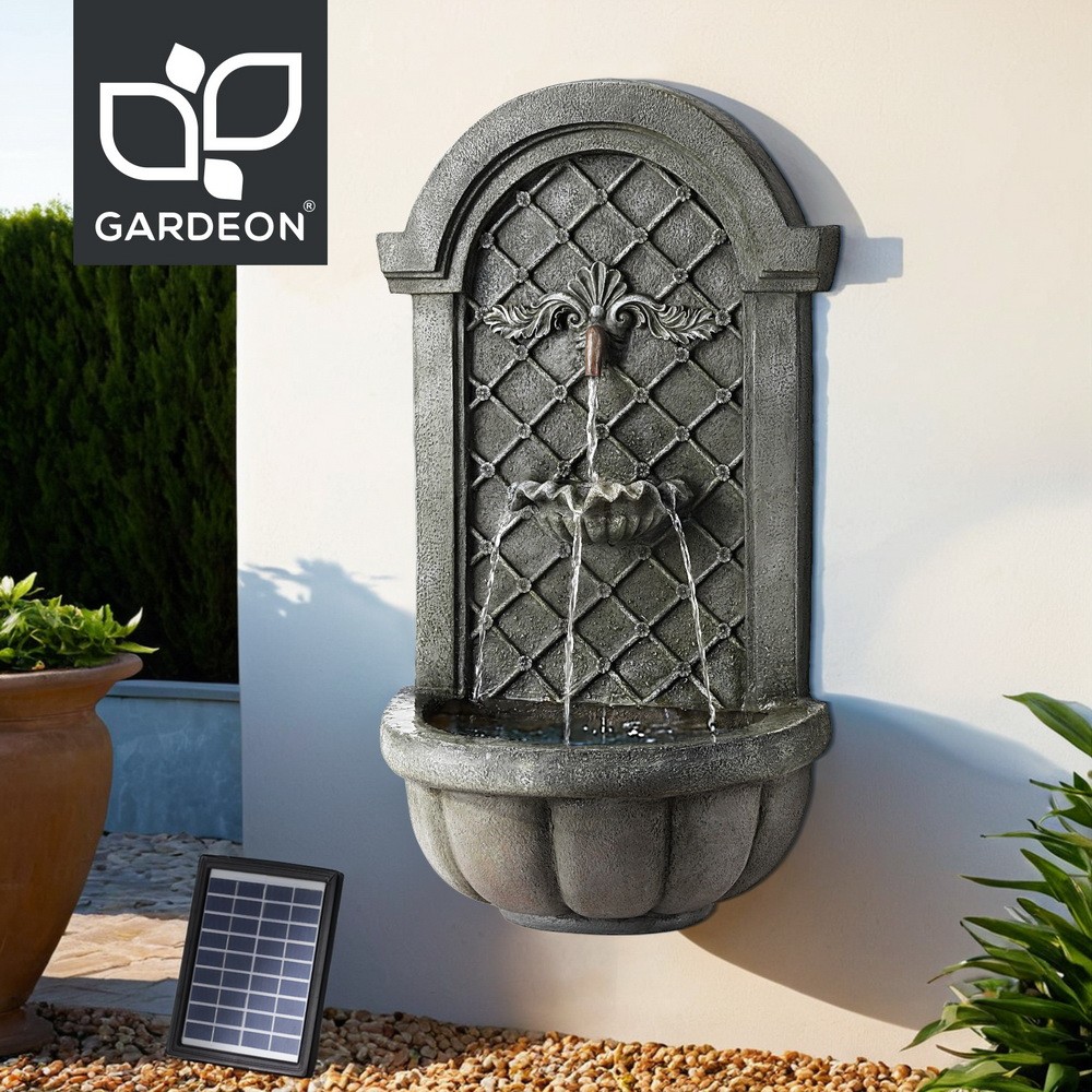 Gardeon Solar Water Fountain Wall Mount freestanding Polyresin 80cm Dark Grey