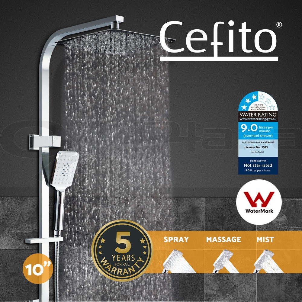 Cefito Square Rain Shower Head Set Brass Chrome Handheld Mixer 10 WELS 1.5m Hose